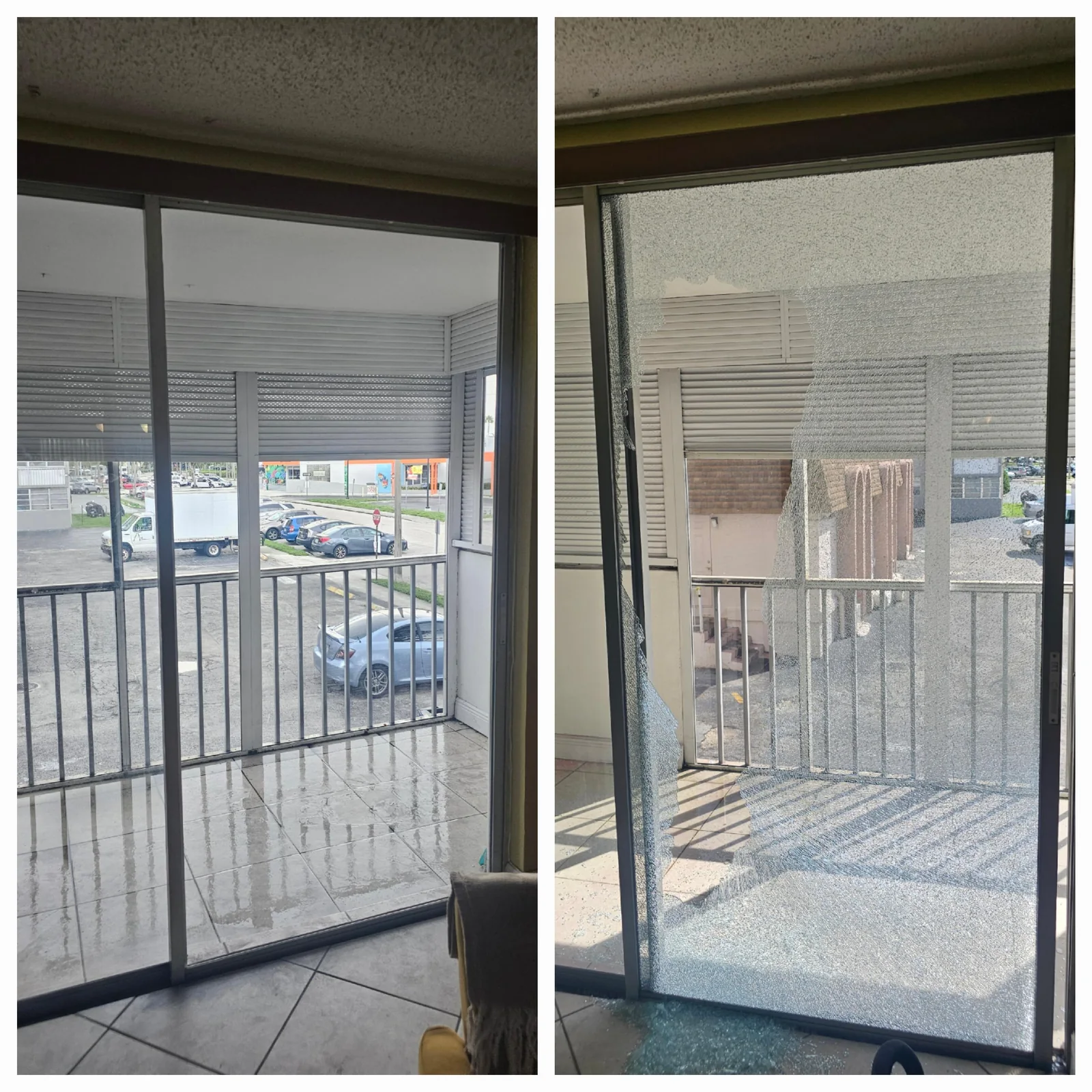 Sliding glass door project Two views of a residential sliding glass door opening onto a balcony